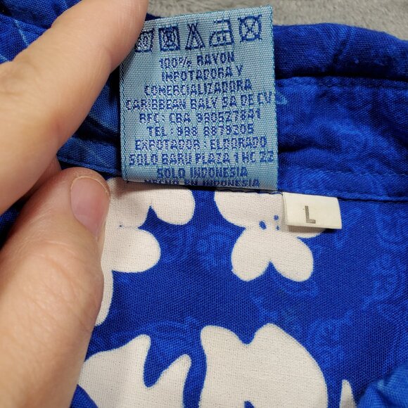 Cabali Hawaiian Short Sleeve Shirt Blue White Tropical Flowers 1 Pocket Men Sz L - Picture 4 of 11